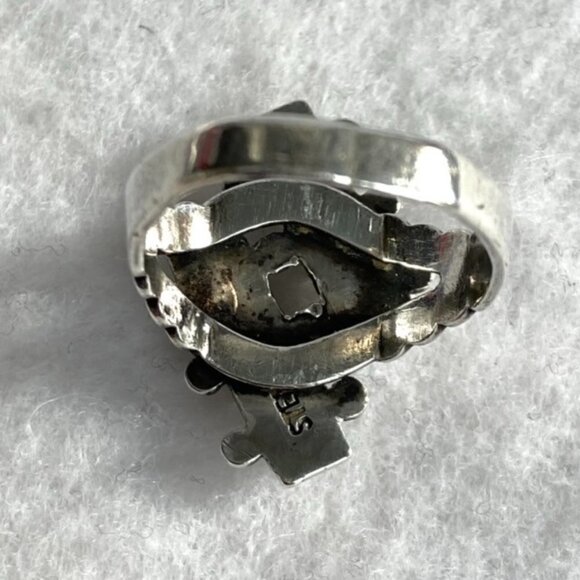 VTG Southwest Sterling Silver 925 Snake Eyes Petit Point Green Onyx Ring Sz 5.25 - Picture 9 of 16